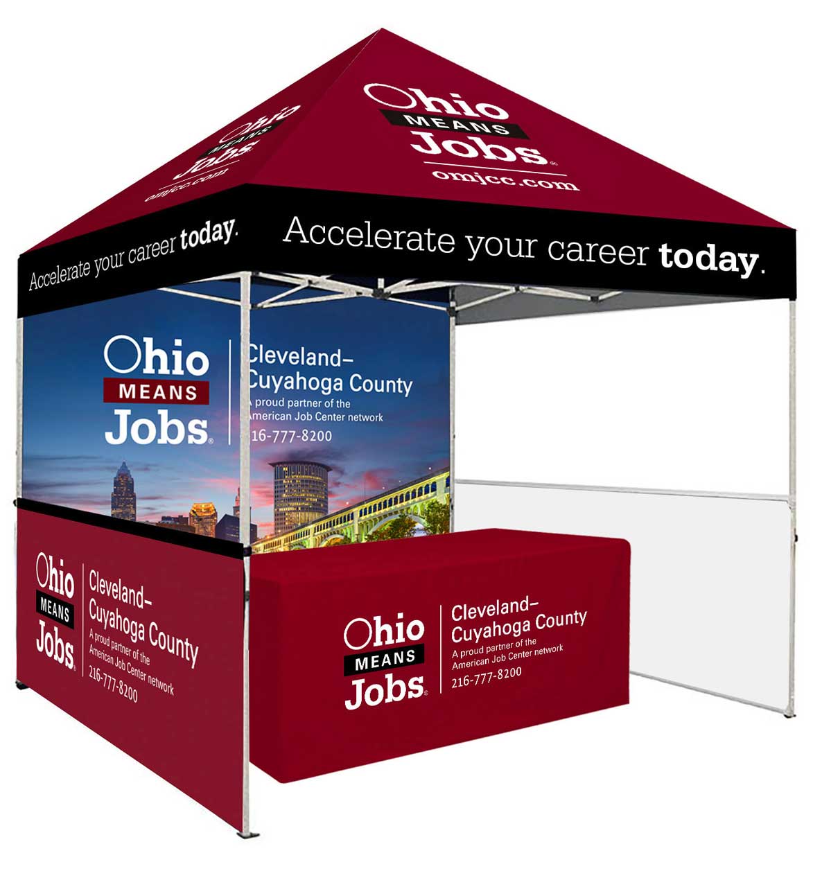 A booth covered in branded graphics for OhioMeansJobs.