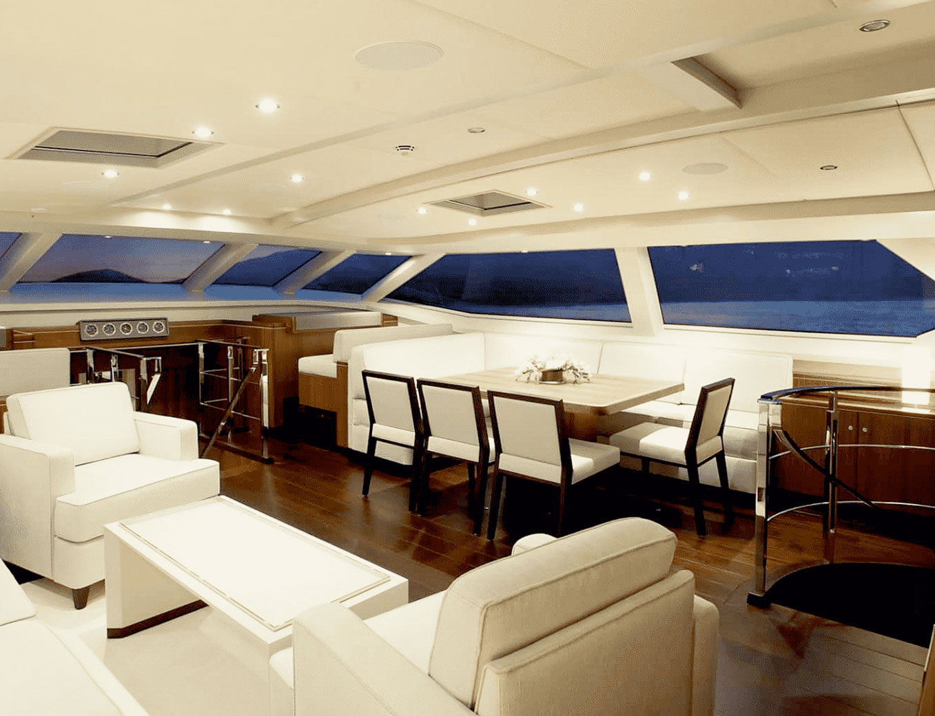 The inside of a center console yacht.