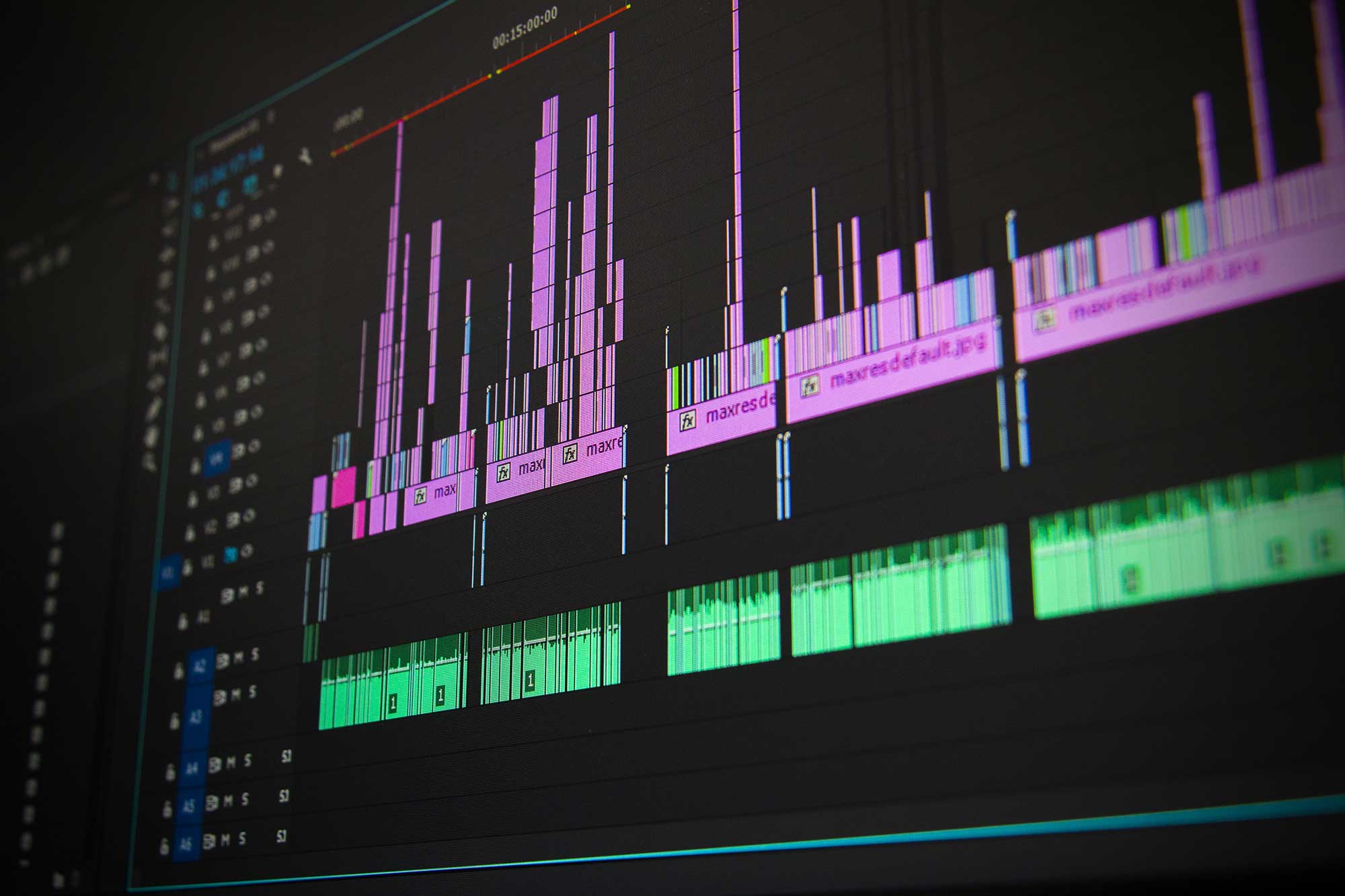 A video being edited in an Adobe Premiere Pro timeline.