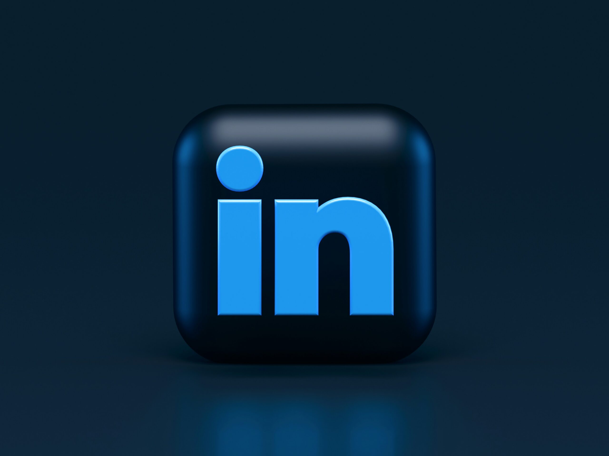 3D LinkedIn logo with a blue and black background.
