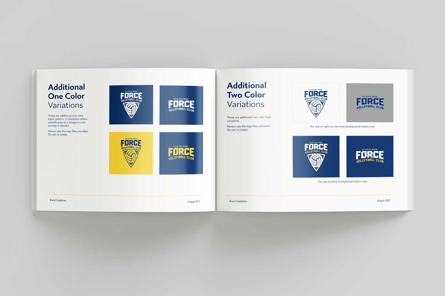 The brand guidelines Acclaim created for Cleveland Force Soccer.