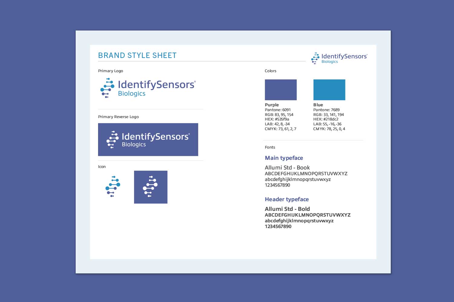 The brand guidelines that Acclaim created for IdentifySensors Biologics.