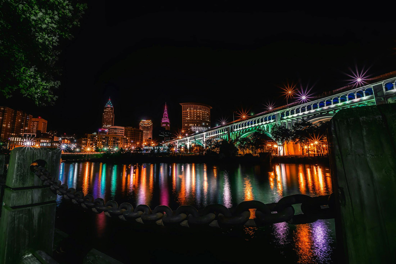 Cleveland at night, the innerbelt bridge.