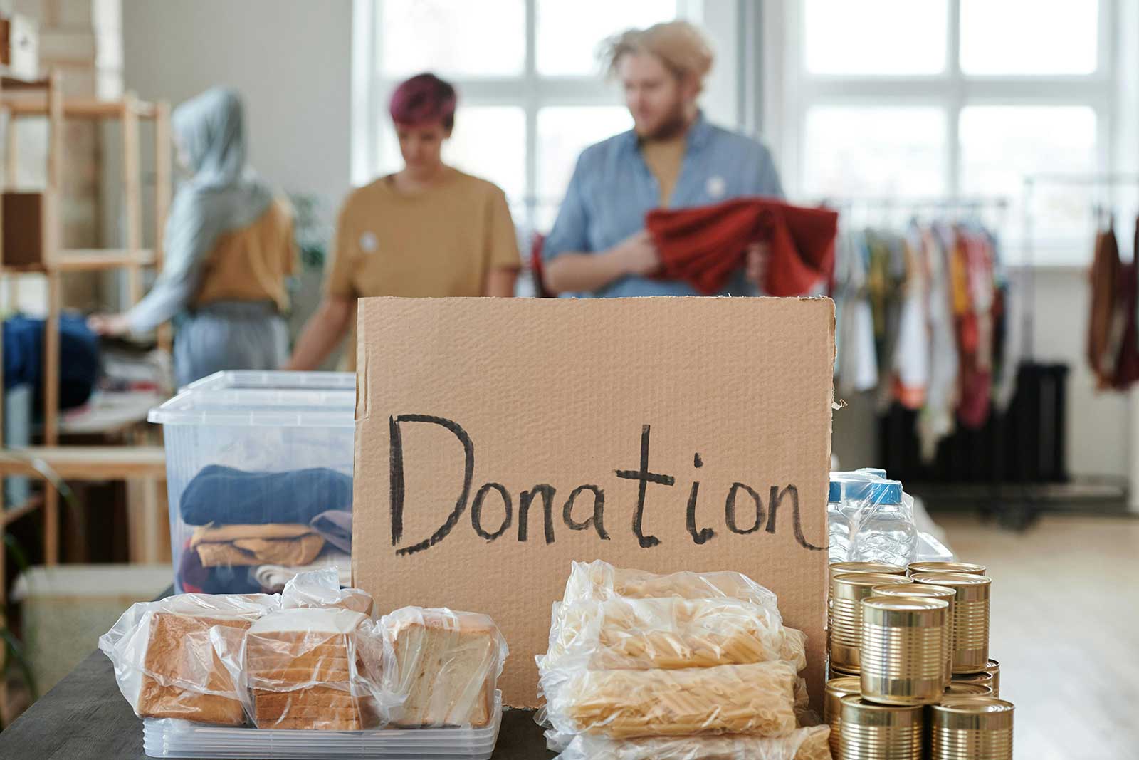 A nonprofit packs dry goods in their marketing and public relations campaign.